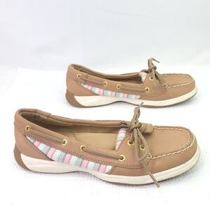 Sperry Tan and White Striped Loafers